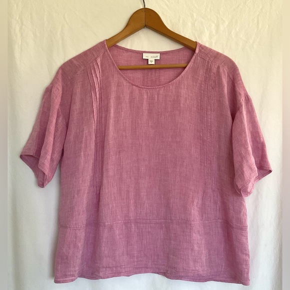 Pure Jill Tops - Pure Jill Pink Linen blend crew neck short sleeve top